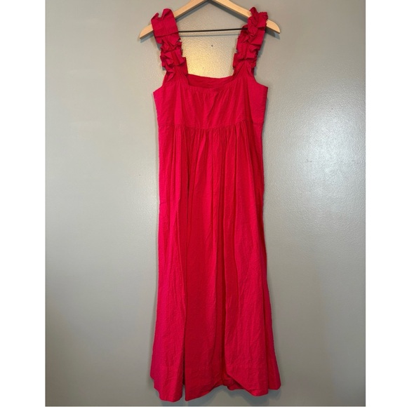 LAKE Pajamas Medium Lolly Swiss Dot Cotton Poplin Ruffle Dress Heatwave Pink - Picture 3 of 7